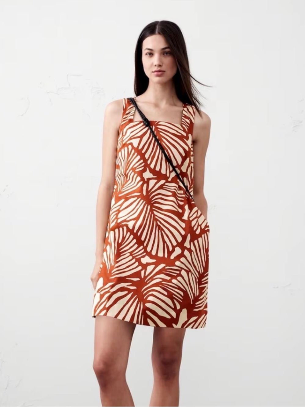 Banana Republic Linen Rust and Cream Tropical-Print Mini Dress